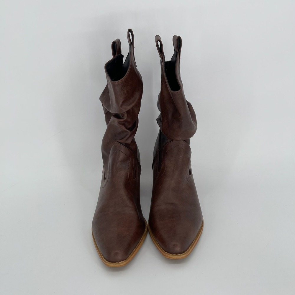 MM Women's Brown Slouchy Western Boho Pull On Pointed Toe Cowgirl Boots Size 8